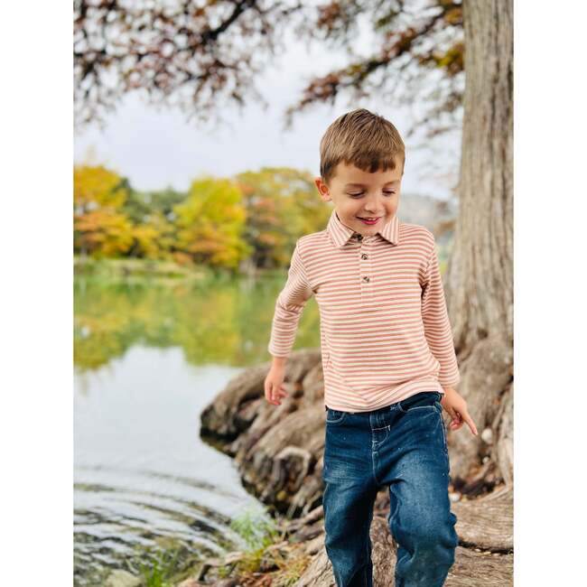 Spencer Long Sleeve Polo Shirts, Pumpkin & White - Polo Shirts - 2