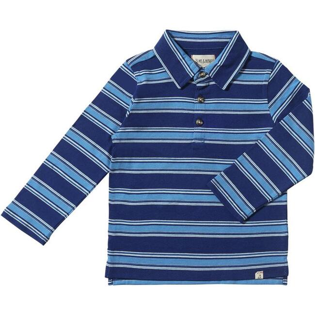 Midway Long Sleeve Polo Shirts, Royal & Blue Stripe