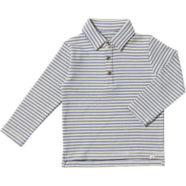 Midway Long Sleeve Polo Shirts, Royal & Grey Double Stripe