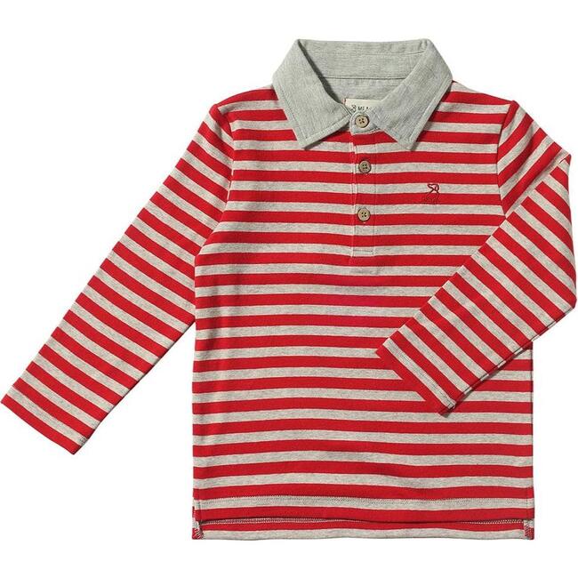 Midway Long Sleeve Polo Shirts, Red & Grey Stripe