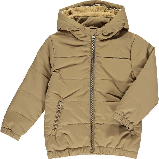 Paddy Sherpa Lined Puffer Hooded Jacket, Kakhi