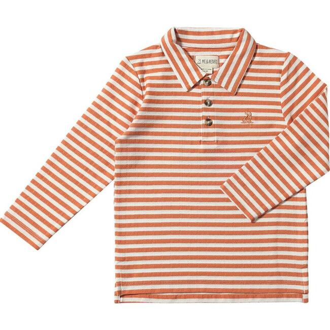 Midway Long Sleeve Polo Shirts, Pumpkin & Grey Double Stripe