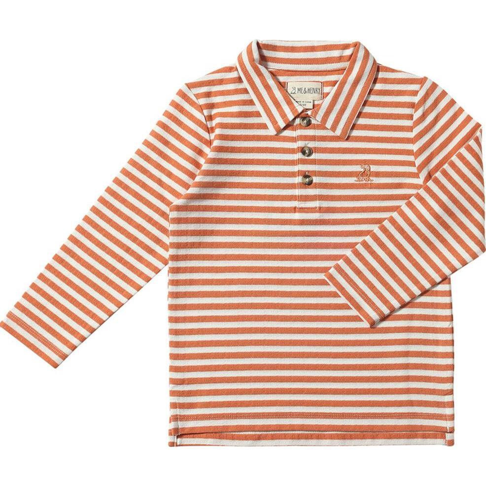 Midway Long Sleeve Polo Shirts, Pumpkin & Grey Double Stripe Midway Long Sleeve Polo Shirts, Pumpkin & Grey Double Stripe