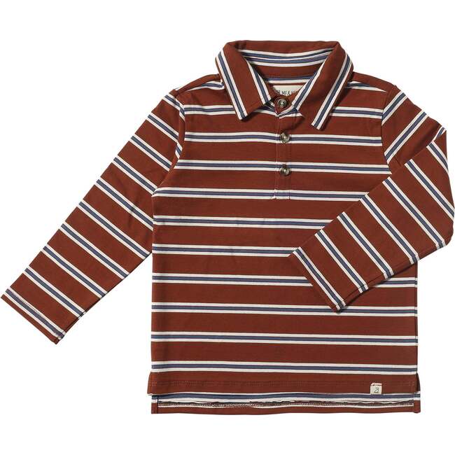 Midway Long Sleeve Polo Shirts, Sage & Brown Stripe