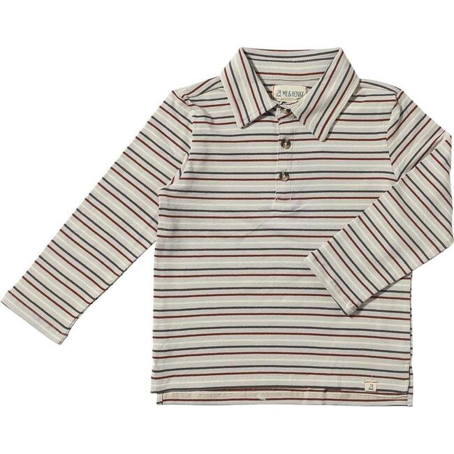 Midway Long Sleeve Polo Shirts, Grey & Brown & Black Stripe