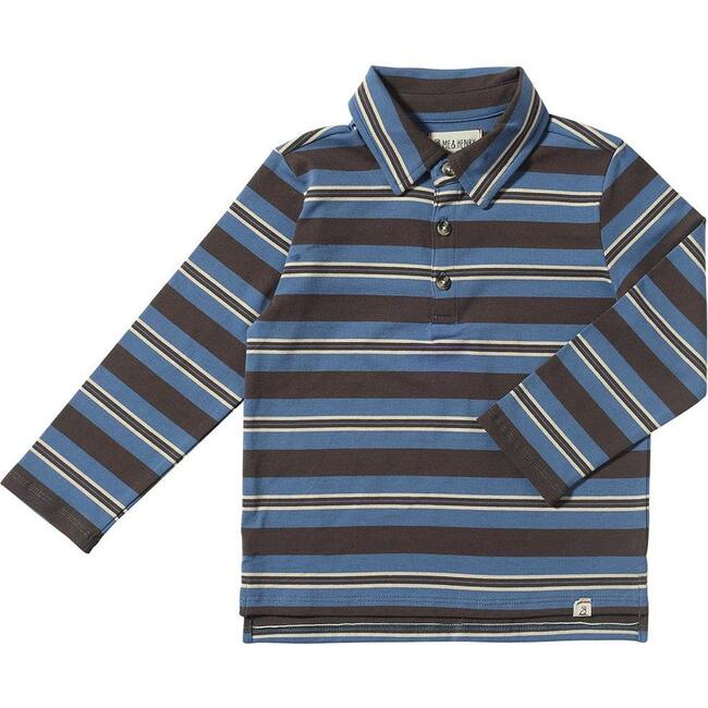 Midway Long Sleeve Polo Shirts, Grey & Blue Stripe