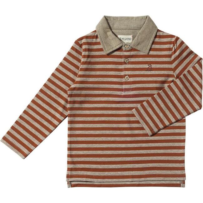 Midway Long Sleeve Polo Shirts, Brown & Beige Stripe