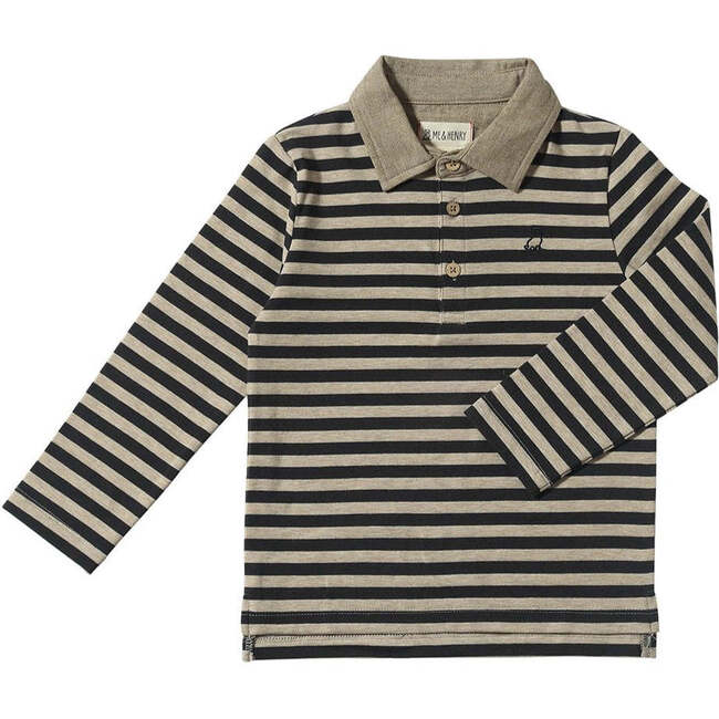 Midway Long Sleeve Polo Shirts, Black & Cream Stripe