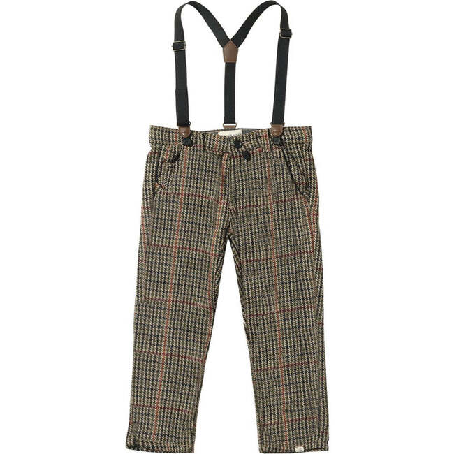 Marcus Pants With Suspenders, Black Chunk Houndstooth