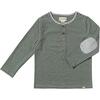 Mascot Contrast Elbow Patch Long Sleeve Henley Shirt, Green & White Stripe - Shirts - 1 - thumbnail