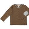 Mascot Contrast Elbow Patch Long Sleeve Henley Shirt, Tan & Black Stripe - Shirts - 1 - thumbnail