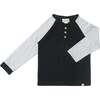 Lugoff Contrast Raglan Sleeve Henley Shirt, Black & Grey - Shirts - 1 - thumbnail