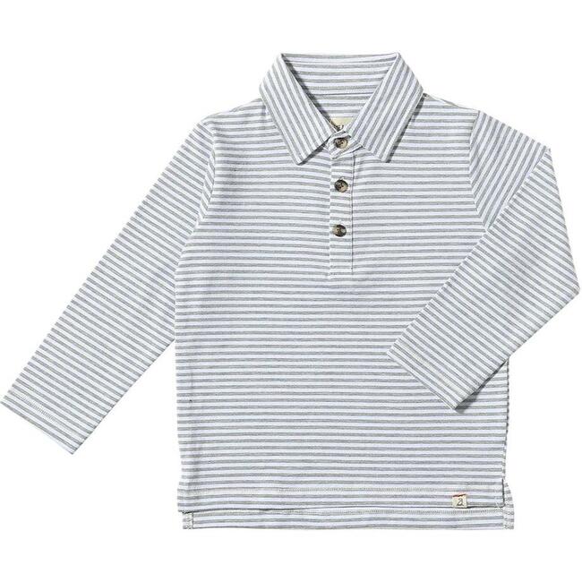 Midway Long Sleeve Polo Shirts, White & Grey Stripe