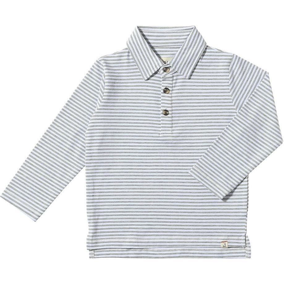 Midway Long Sleeve Polo Shirts, White & Grey Stripe - Polo Shirts - 1