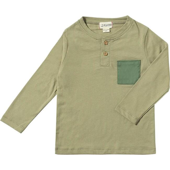 Harvard Waffle Knit Long Sleeve Henley Shirt, Sage - Shirts - 1