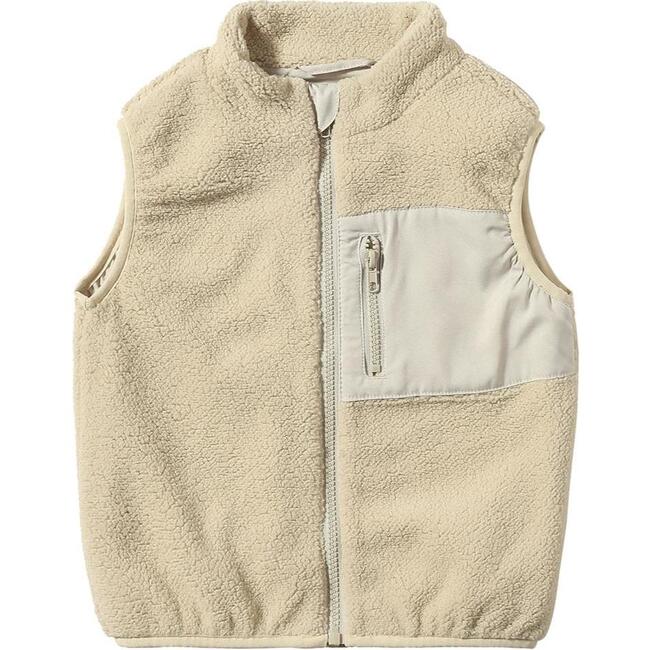 Gilt Sherpa Handy Zip-Up Pocket Vest, Beige