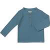 Harvard Waffle Knit Long Sleeve Henley Shirt, Blue Waffle - Shirts - 1 - thumbnail