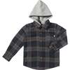 Erin Long Sleeve Contrast Hooded Shirt, Blue & Grey Plaid - Shirts - 1 - thumbnail