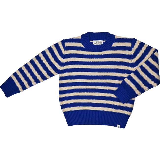 Cruise Striped Ribbed Neck & Cuff Sweater, Royal & Cream