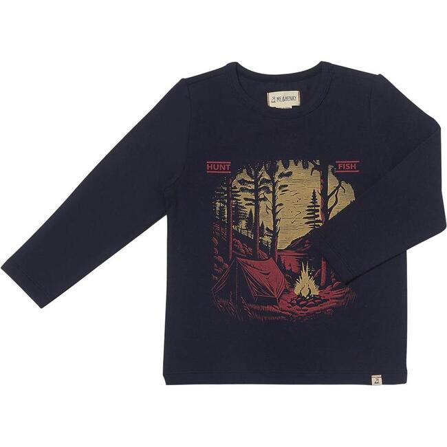 Cherokee Print Long Raglan Sleeve Tee, Navy Camping