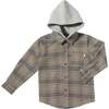 Erin Long Sleeve Contrast Hooded Shirt, Beige Plaid - Shirts - 1 - thumbnail