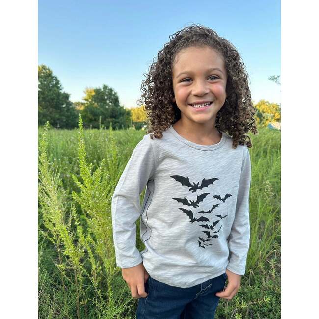 Cherokee Print Long Raglan Sleeve Tee, Grey Bats - T-Shirts - 3