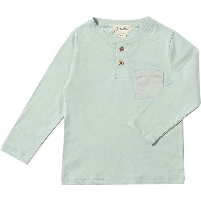 Harvard Waffle Knit Long Sleeve Henley Shirt, Pale Mint