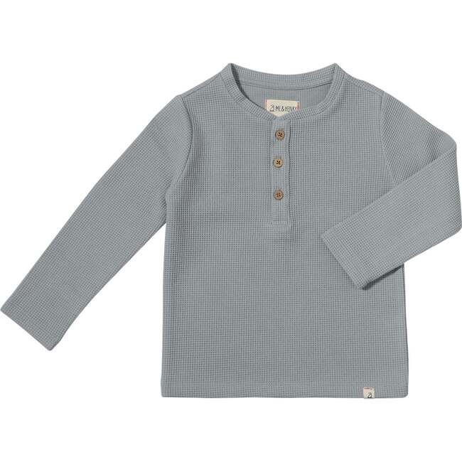 Harvard Waffle Knit Long Sleeve Henley Shirt, Grey Waffle