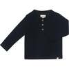 Harvard Waffle Knit Long Sleeve Henley Shirt, Navy Waffle - Shirts - 1 - thumbnail