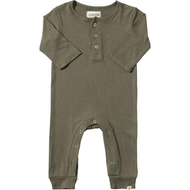 Baby Mason Ribbed Long Sleeve Henley Romper, Green
