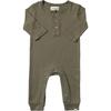 Baby Mason Ribbed Long Sleeve Henley Romper, Green - Bodysuits - 1 - thumbnail