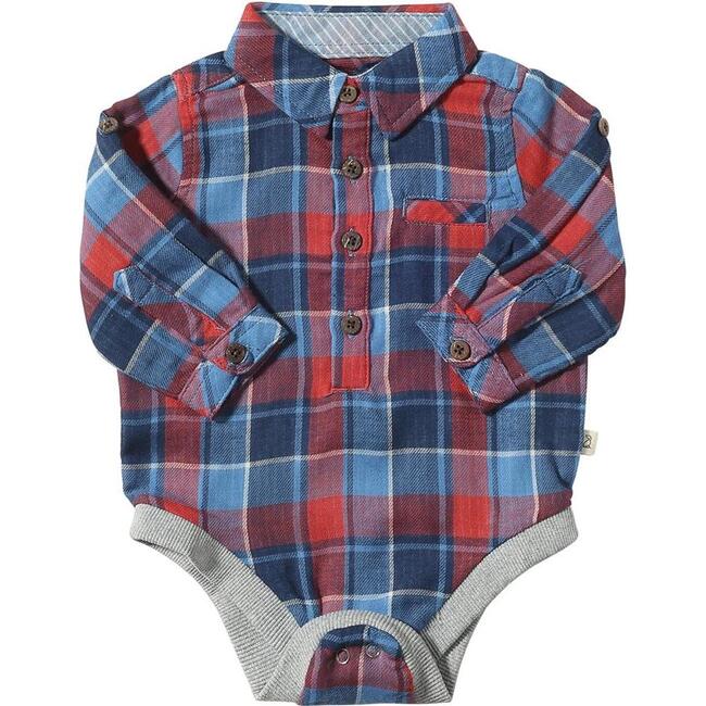 Baby Jasper Woven Shirt Collar Long Sleeve Onesie, Red Micro Plaid