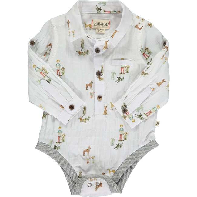Baby Jasper Woven Shirt Collar Long Sleeve Onesie, White - Onesies - 1