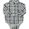 Baby Jasper Woven Shirt Collar Long Sleeve Onesie, Navy & White Plaid - Onesies - 1 - thumbnail