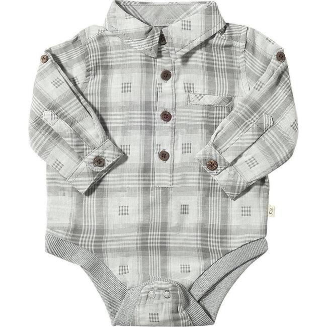 Baby Jasper Woven Shirt Collar Long Sleeve Onesie, Grey Square