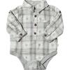 Baby Jasper Woven Shirt Collar Long Sleeve Onesie, Grey Square - Onesies - 1 - thumbnail