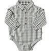 Baby Jasper Woven Shirt Collar Long Sleeve Onesie, Cream & Black Stripe - Onesies - 1 - thumbnail