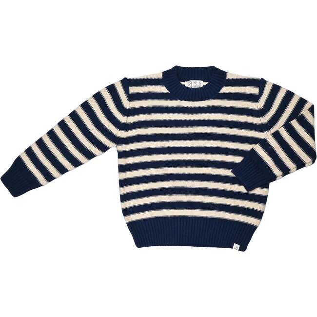 Cruise Striped Ribbed Neck & Cuff Sweater, Navy & Cream