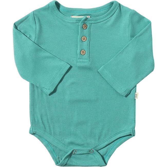 Baby Aynor Rib Long Sleeve Henley Onesie, Turquoise