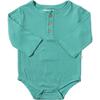 Baby Aynor Rib Long Sleeve Henley Onesie, Turquoise - Onesies - 1 - thumbnail