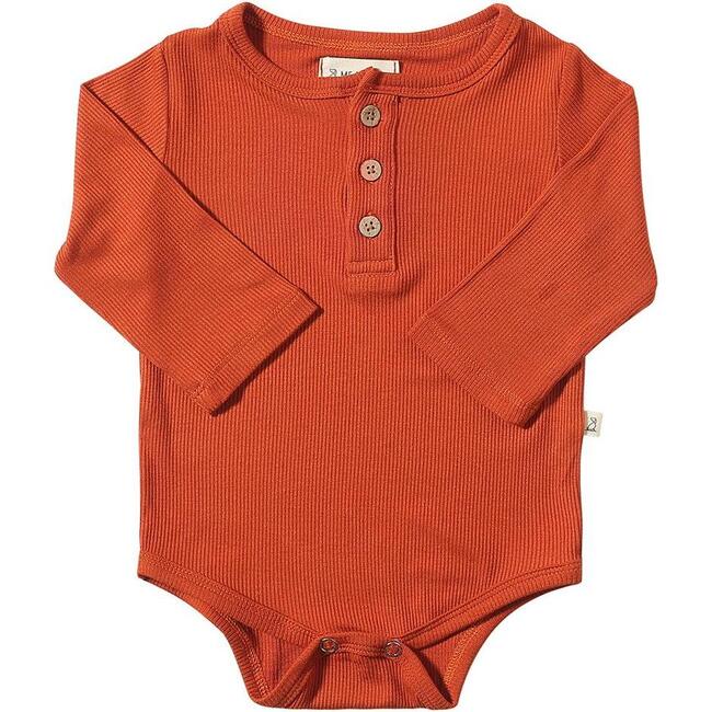 Baby Aynor Rib Long Sleeve Henley Onesie, Pumpkin