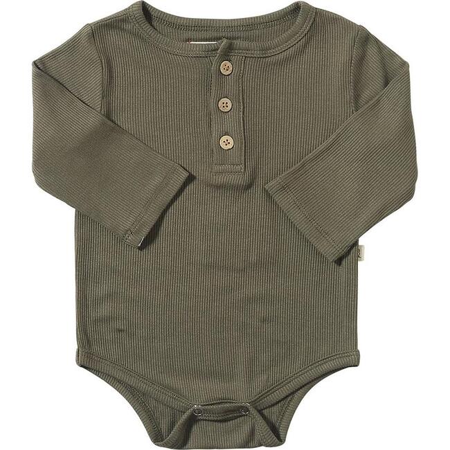 Baby Aynor Rib Long Sleeve Henley Onesie, Green