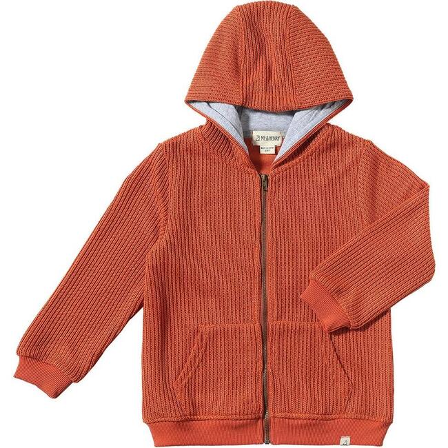 Bellamy Braided Knit Zipper Hoodie Top, Pumpkin