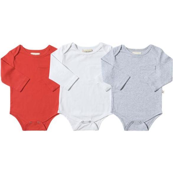 Baby Tellico Long Sleeve Onesies, Red & Grey & White (Pack Of 3)