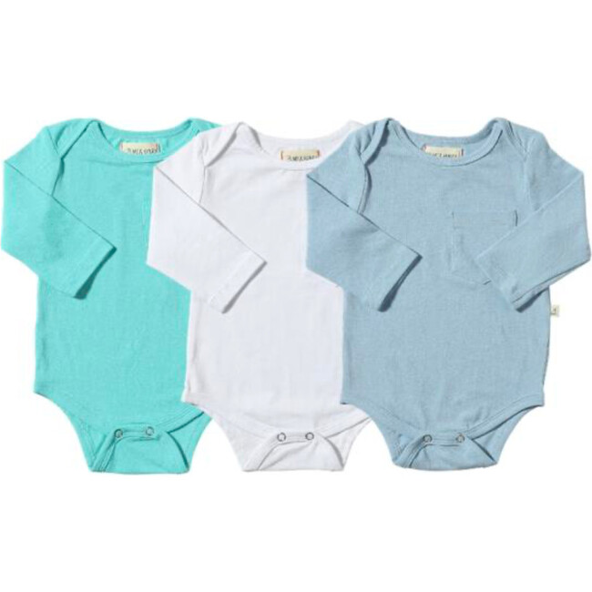 Baby Tellico 3-Quarter Sleeve Triple Pack Onesies, Aqua, White & Blue (Pack Of 3)