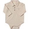 Baby Seymour Pique Striped Long Sleeve Polo Onesie, Blue & Apricot - Onesies - 1 - thumbnail