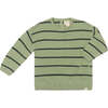 Arnold Striped Ribbed Crew Neck Sweater, Sage - Sweaters - 1 - thumbnail