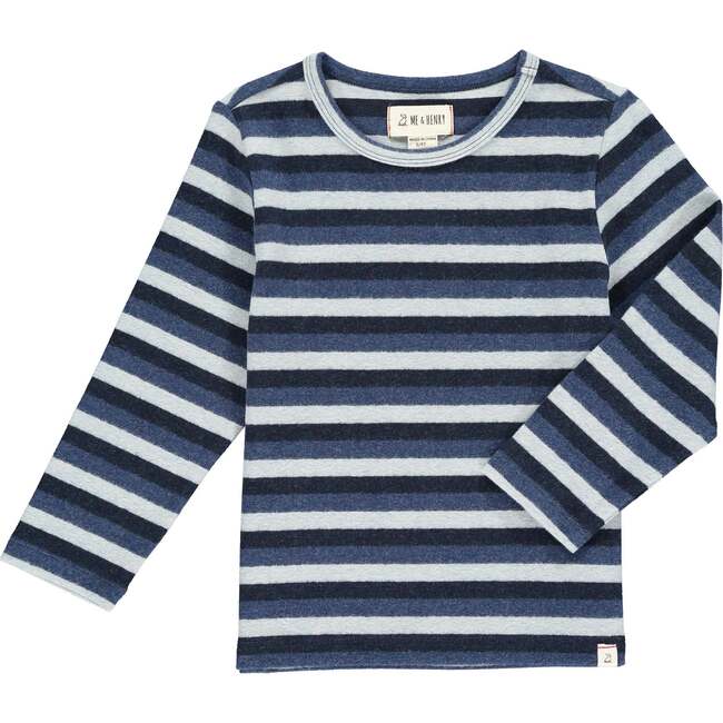 Alcoa Round Neck Long Sleeve Tee, Blue & Grey Stripe - T-Shirts - 1