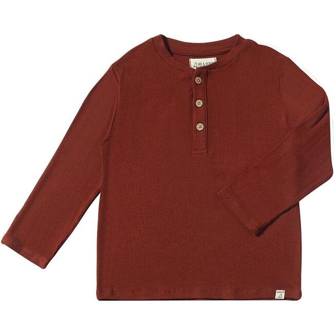 Adams Ribbed Long Sleeve Henley Shirt, Rust