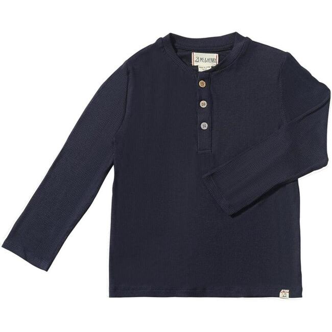 Adams Ribbed Long Sleeve Henley Shirt, Navy